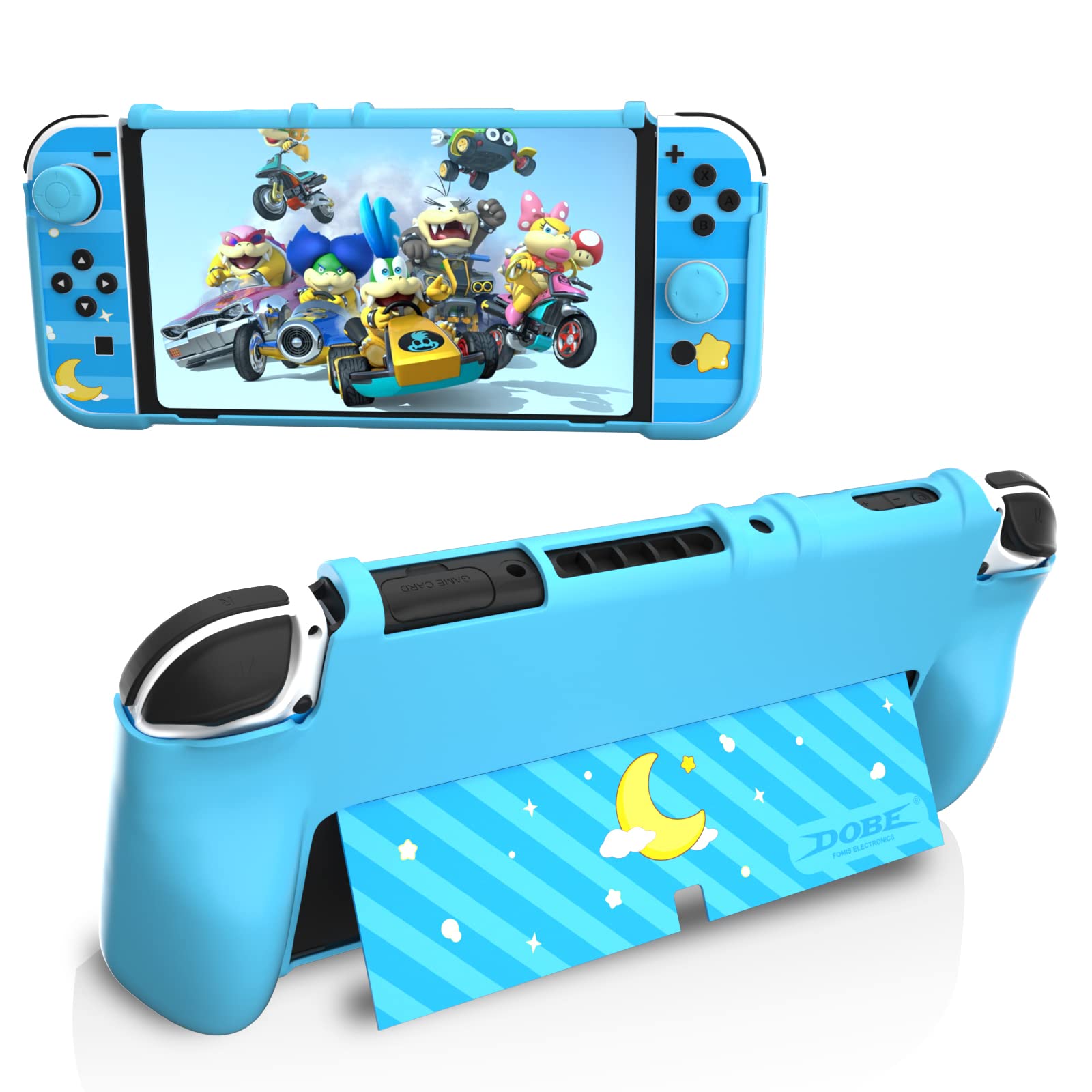 Switch OLED Blue Case, Switch OLED Accessories Kit Include Switch OLED Protective Case, Switch OLED Game Case and Switch OLED Thumb Grips - Blue