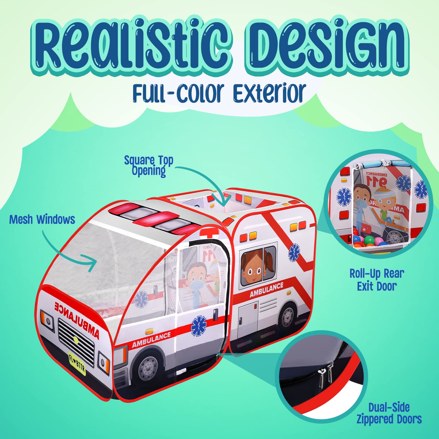 Ambulance Pop-up Play Tent for Kids with Sounds, Doctor Kit & Ball Pit for Toddlers & Up - Easy Setup Pop up Toy for Indoor & Outdoor, Emergency Vehicle Playset, Pretend Play, Great Gift