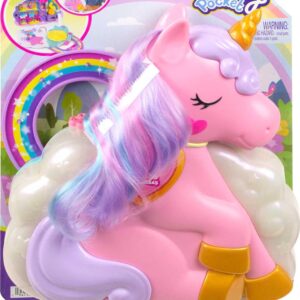 Polly Pocket 2-in-1 Travel Toy, Rainbow Unicorn Salon Styling Head with 2 Micro Dolls & 20+ Accessories