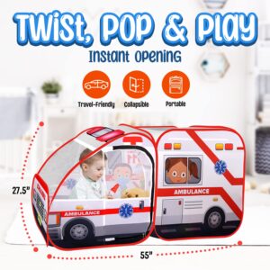 Ambulance Pop-up Play Tent for Kids with Sounds, Doctor Kit & Ball Pit for Toddlers & Up - Easy Setup Pop up Toy for Indoor & Outdoor, Emergency Vehicle Playset, Pretend Play, Great Gift