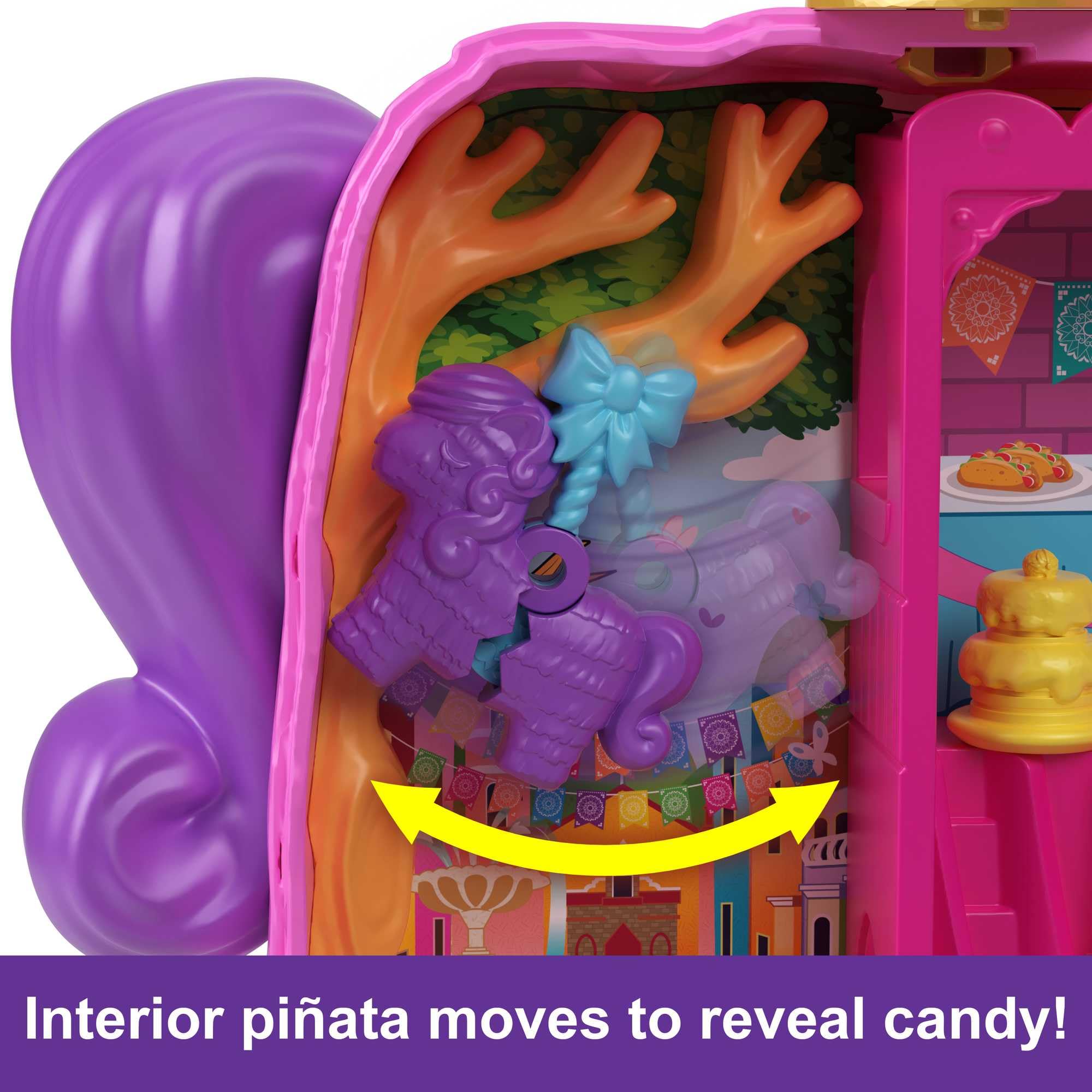 Polly Pocket Compact Playset, Pinata Party with 2 Micro Dolls & Accessories, Travel Toys with Surprise Reveals