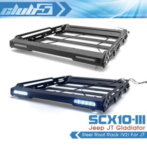 Club 5 Racing Scale Steel Roof Rack w/Dual LED Light Bars for Axial SCX10 III Jeep JT Gladiator