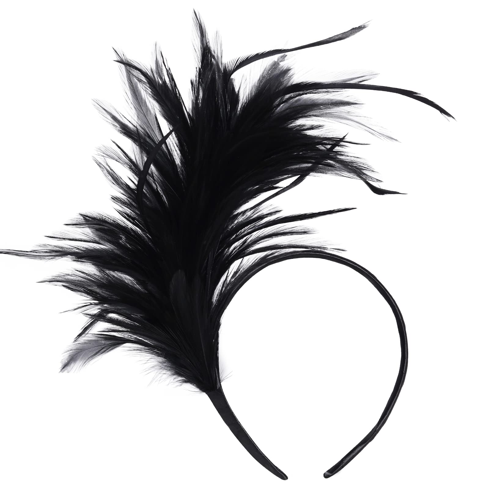 1920s Feathers Fascinator Headband 50s Prom Queen Headpiece for Women Kentucky Derby Cocktail Wedding Tea Party Gatsby (Black)