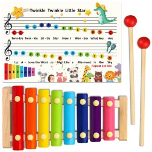 LOOIKOOS Xylophone for Kids Wood Xylophone with 2 Mallets Educational& Preschool Learning Baby Percussion Wooden Musical Instruments Toys for Boys and Girls