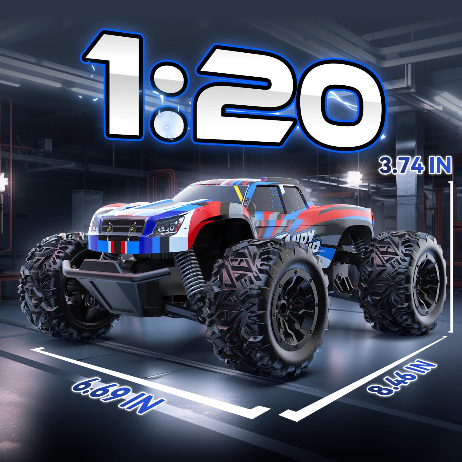 DEERC RC Cars, High Speed 2.4 GHz All Terrain Remote Control Monster Truck with 2 Batteries for 40 Min Play, Best Toys Racing Car Gifts for Boys Girls Kids Beginners