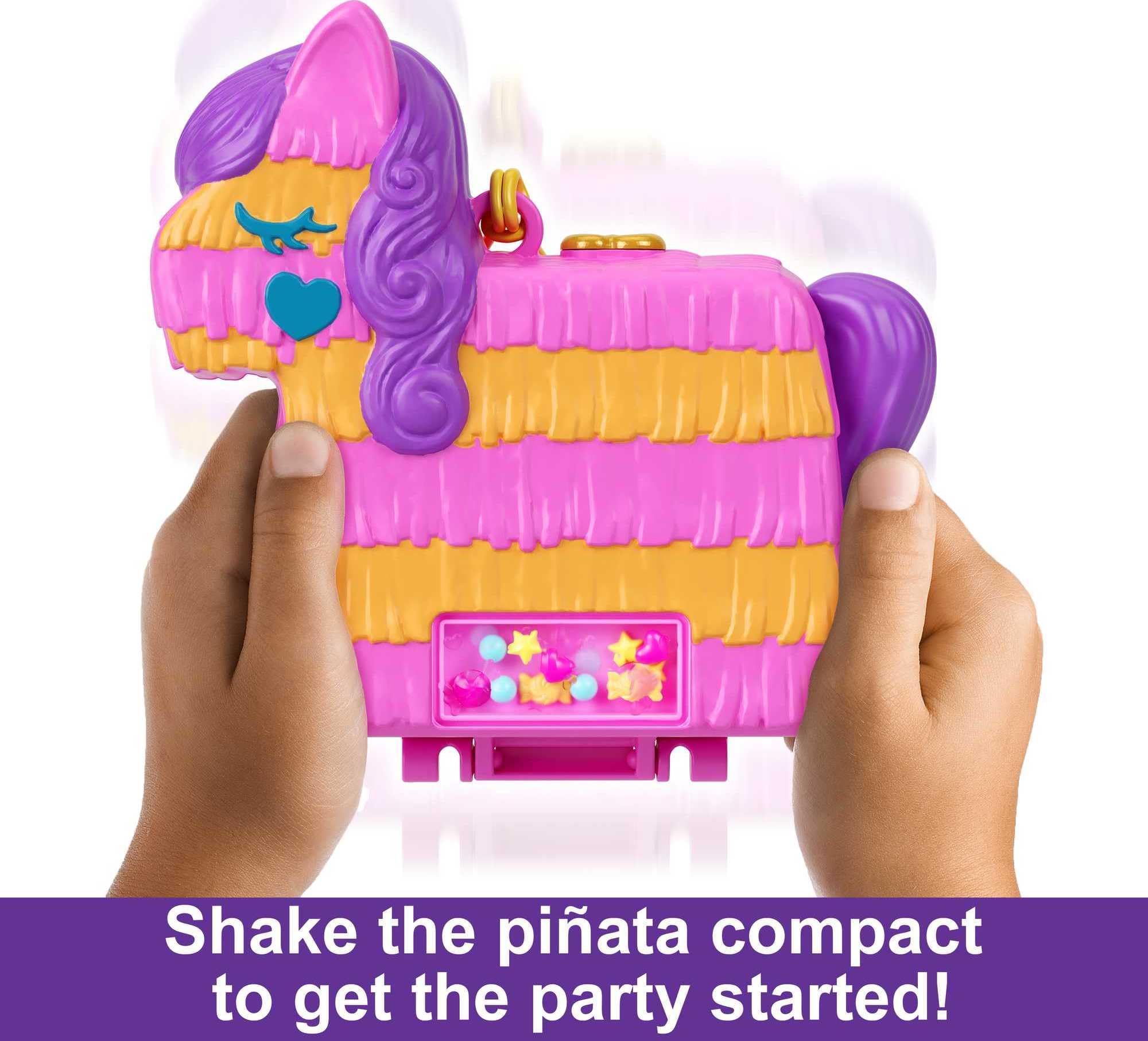 Polly Pocket Compact Playset, Pinata Party with 2 Micro Dolls & Accessories, Travel Toys with Surprise Reveals