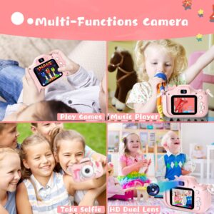 Dwfit Upgrade Selfie Kids Camera, Christmas Birthday Gifts for Boys Girls Age 3-12, HD Kids Digital Video Cameras for Toddler with Cartoon Soft Silicone Cover, Portable Toy for 3 4 5 6 7 8 Years Old