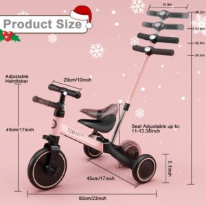 XJD 7 in 1 Toddler Bike with Push Handle,Tricycles for 1 to 3 Years Old, Toddler Tricycle with Push Handle for Boy Girl, Baby Balance Bike with Adjustable Seat Height and Removable Pedal