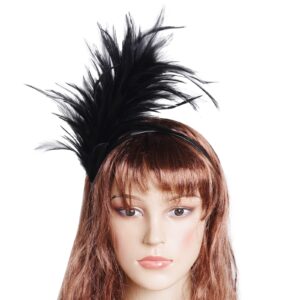 1920s Feathers Fascinator Headband 50s Prom Queen Headpiece for Women Kentucky Derby Cocktail Wedding Tea Party Gatsby (Black)