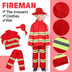 Vicenpal 4 Sets 12 Pcs Pretend Play Kids Costumes Set Christmas Gifts Role Play Costume Dress Costume for Kids Boys Girls (Fireman)