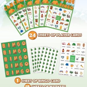 Mosailles Camping Bingo Game Outdoor Indoor Activities Hike Field Trip Supplies Party Favors Card Games for Adults 24 Players Family Fun