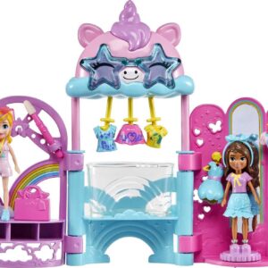 Polly Pocket Dolls & Playset, Unicorn Toy with 2 Dolls & 19 Fashion Accessories, Glam It Up Style Studio