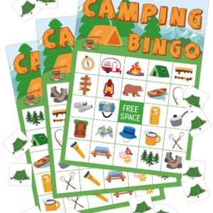 Mosailles Camping Bingo Game Outdoor Indoor Activities Hike Field Trip Supplies Party Favors Card Games for Adults 24 Players Family Fun