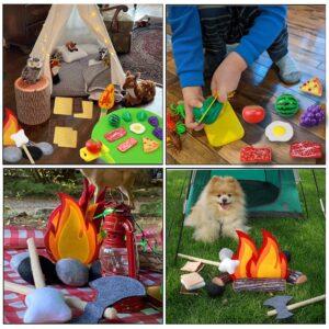 45 PCS Pretend Play Campfire Toy for Kids, Toddler Camping Toys Play Set Felt Campfire Playset with Pretend Cutting Fruits, Plush Fake Fire for Boys Girls Age 3 4 5 6 7