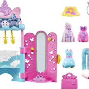 Polly Pocket Dolls & Playset, Unicorn Toy with 2 Dolls & 19 Fashion Accessories, Glam It Up Style Studio