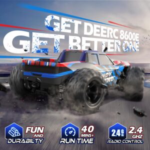 DEERC RC Cars, High Speed 2.4 GHz All Terrain Remote Control Monster Truck with 2 Batteries for 40 Min Play, Best Toys Racing Car Gifts for Boys Girls Kids Beginners