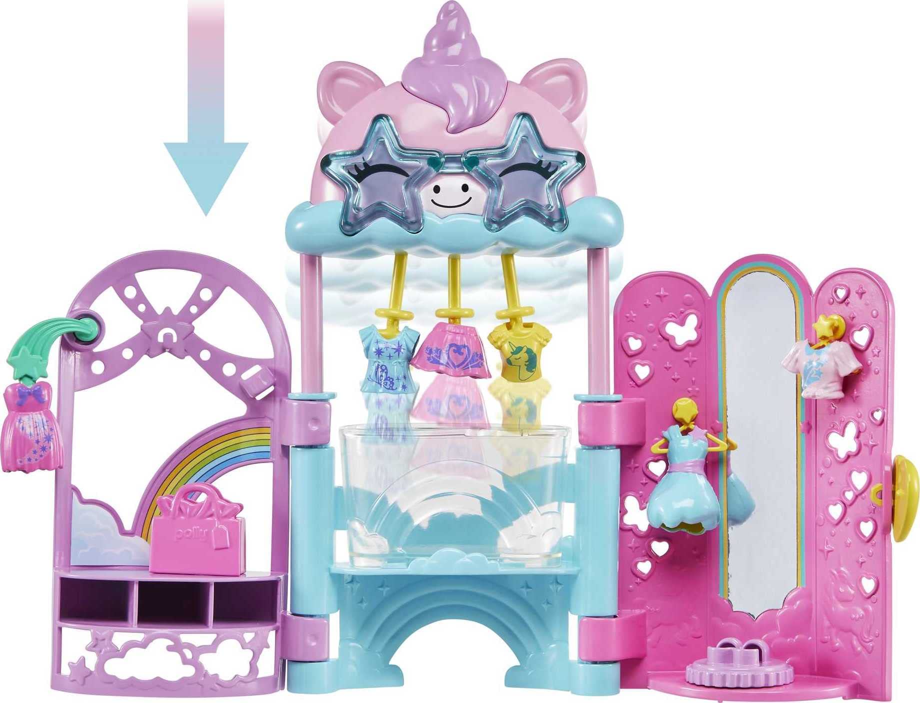 Polly Pocket Dolls & Playset, Unicorn Toy with 2 Dolls & 19 Fashion Accessories, Glam It Up Style Studio