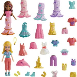 Polly Pocket Travel Toy with Two (3-inch) Dolls & 25 Accessories, Outer Space Fashion Pack with 2 Glow-in-The-Dark Pieces