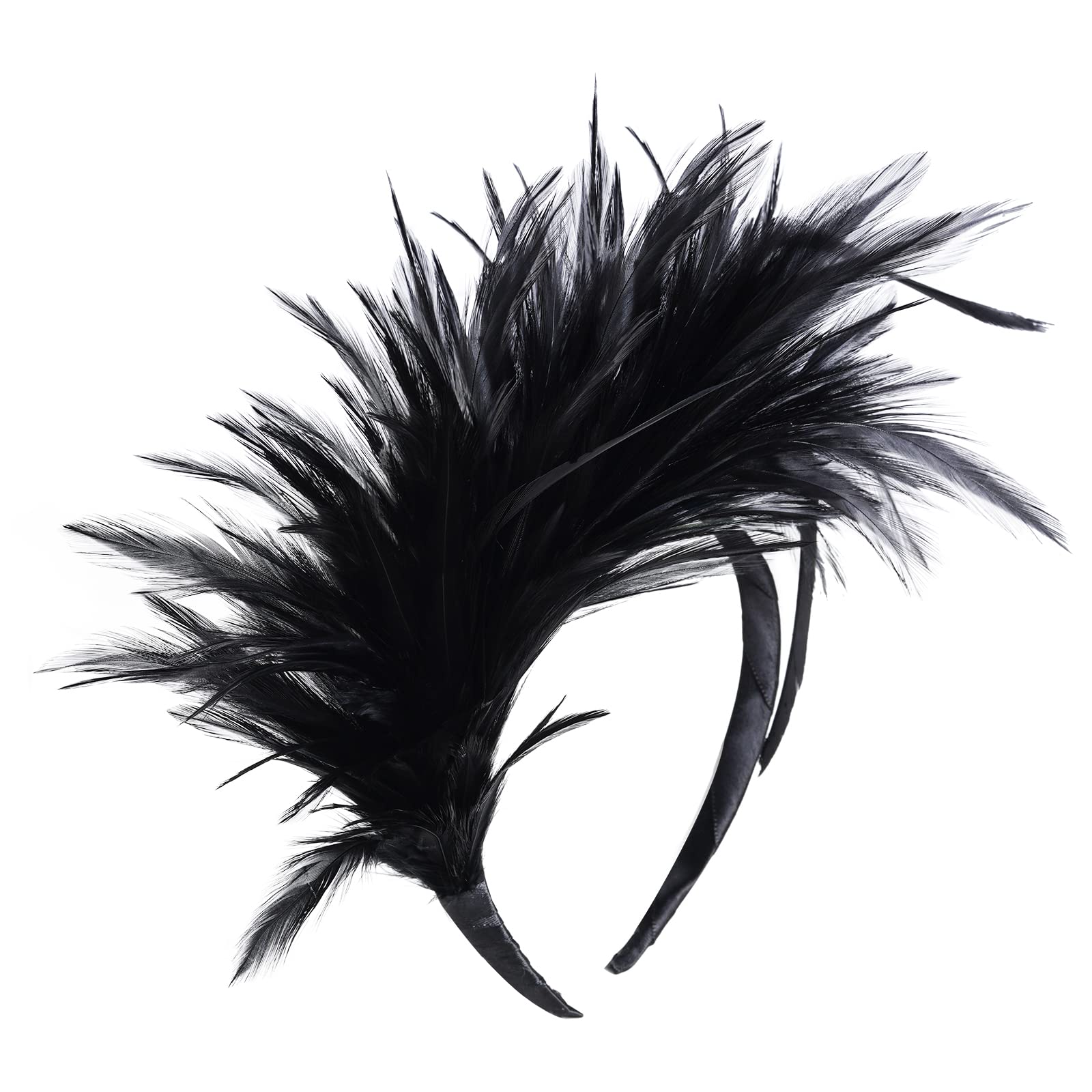 1920s Feathers Fascinator Headband 50s Prom Queen Headpiece for Women Kentucky Derby Cocktail Wedding Tea Party Gatsby (Black)