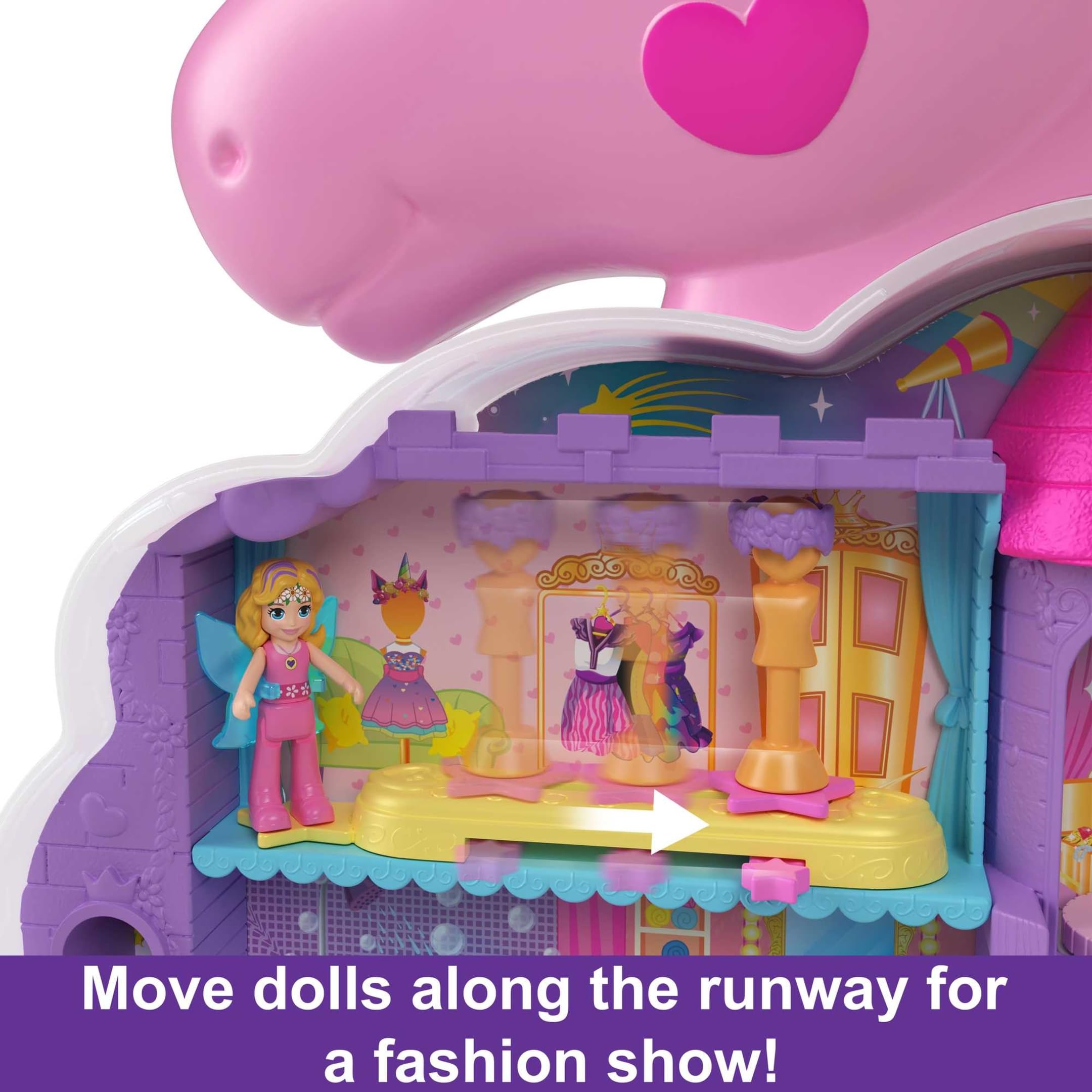 Polly Pocket 2-in-1 Travel Toy, Rainbow Unicorn Salon Styling Head with 2 Micro Dolls & 20+ Accessories