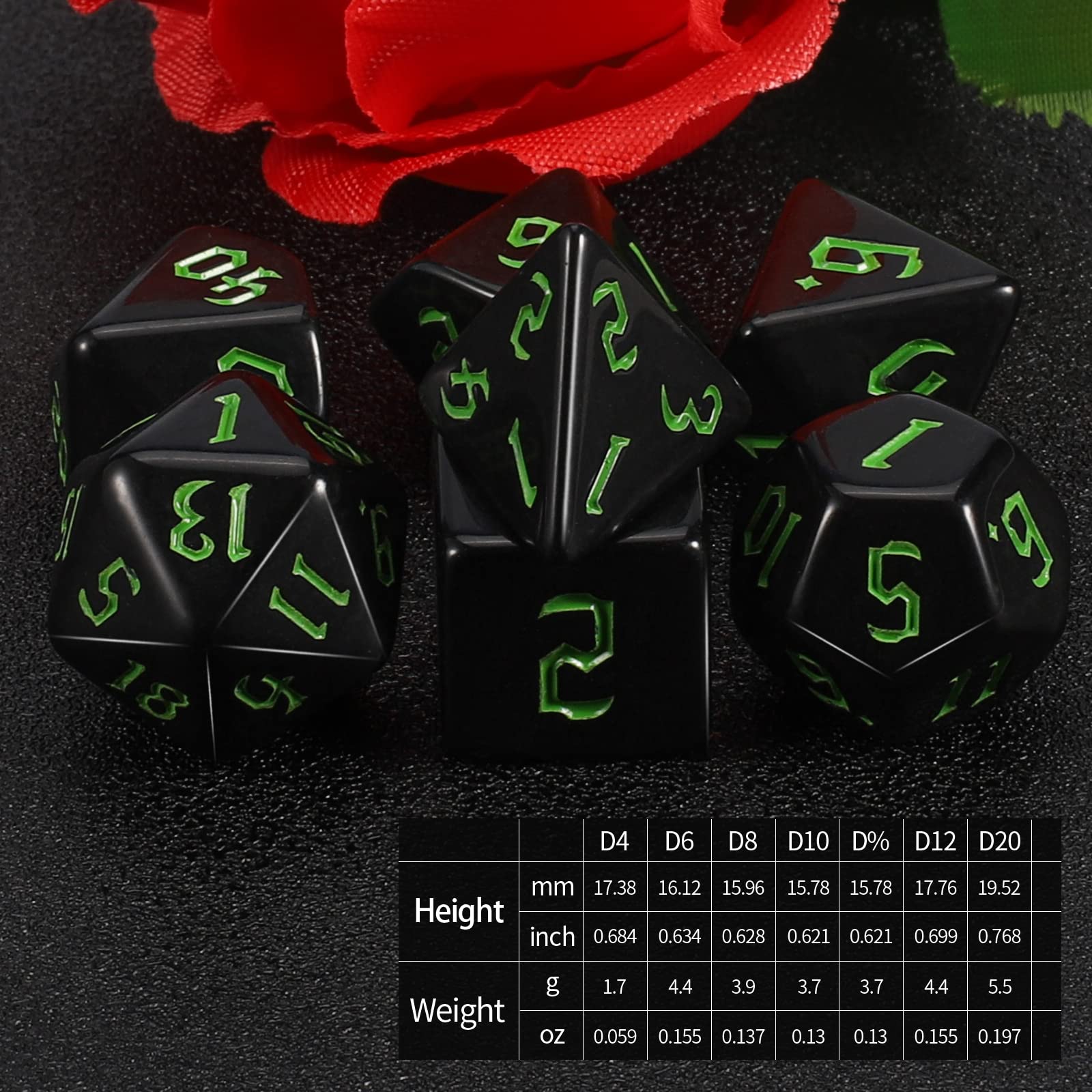 QMAY DND Dice Set -D&D Polyhedral Dice (7 Pcs) for Dungeons and Dragons (Pure Black)