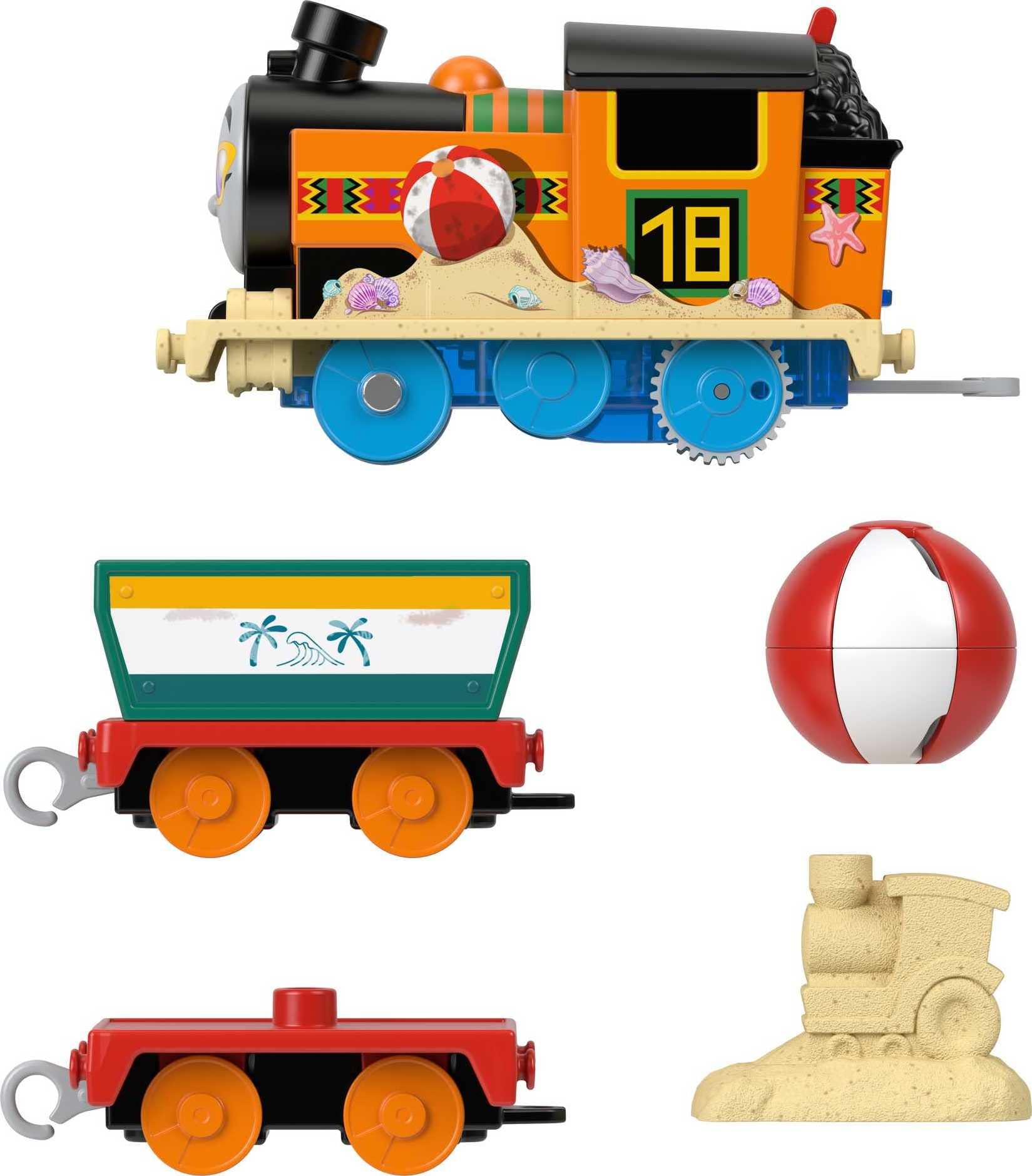 Thomas & Friends Motorized Toy Train Beachy Nia Battery-Powered Engine with Beach Ball Cargo for Preschool Kids Ages 3+ Years