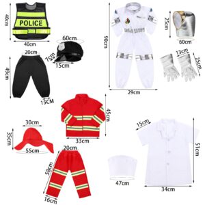 Vicenpal 4 Sets 12 Pcs Pretend Play Kids Costumes Set Christmas Gifts Role Play Costume Dress Costume for Kids Boys Girls (Fireman)