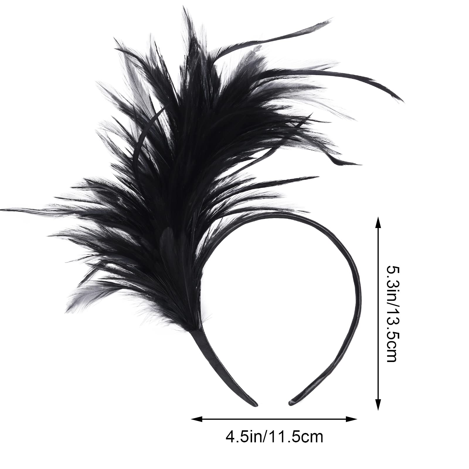 1920s Feathers Fascinator Headband 50s Prom Queen Headpiece for Women Kentucky Derby Cocktail Wedding Tea Party Gatsby (Black)