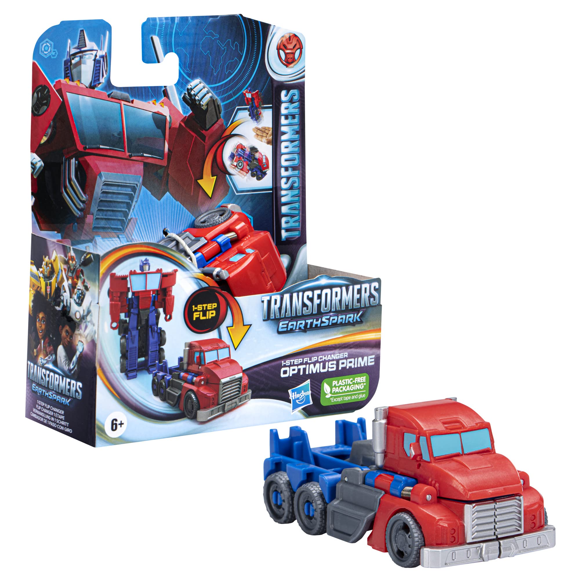 Transformers Toys EarthSpark 1-Step Flip Changer Optimus Prime 4-Inch Action Figure, Robot Toys for Ages 6 and Up