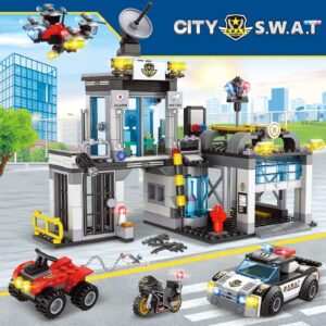 INRATELL City Police SWAT Station Building Blocks Set 564PCS, SWAT Station Playset Kit with S.W.A.T Cop Car, Motorcycle, ATV, Drone, Police Chase Game Building Toys Xmas Gifts for Boys Kids Ages 6+