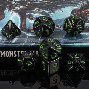 QMAY DND Dice Set -D&D Polyhedral Dice (7 Pcs) for Dungeons and Dragons (Pure Black)