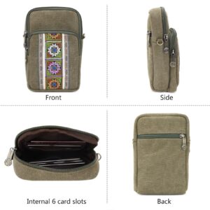 SILKAREA Women Canvas Cell Phone Purse Crossbody Bag Embroidered Small Shoulder Bags Handbags Credit Card Wallet Pouch