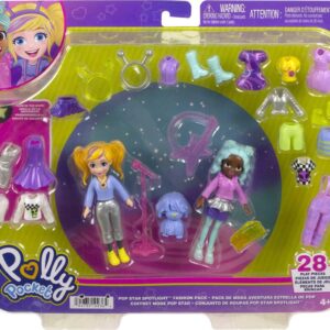 Polly Pocket Travel Toy with Two (3-inch) Dolls & 25 Accessories, Outer Space Fashion Pack with 2 Glow-in-The-Dark Pieces