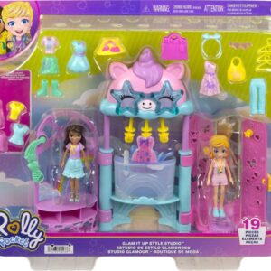 Polly Pocket Dolls & Playset, Unicorn Toy with 2 Dolls & 19 Fashion Accessories, Glam It Up Style Studio