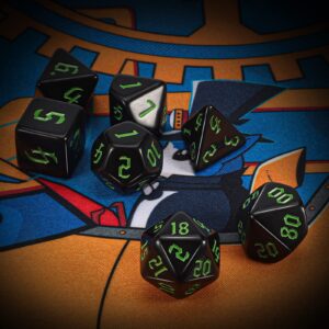 QMAY DND Dice Set -D&D Polyhedral Dice (7 Pcs) for Dungeons and Dragons (Pure Black)