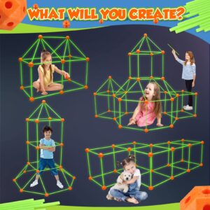 Getatoy Fort Building Kit for Kids - 100 Pcs Glow in The Dark Creative STEM Building Toys, Fun Fort Indoor Outdoor Toys Gift for Boys & Girls Age 5 6 7 8 9 10 Year Old