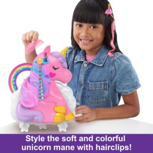 Polly Pocket 2-in-1 Travel Toy, Rainbow Unicorn Salon Styling Head with 2 Micro Dolls & 20+ Accessories