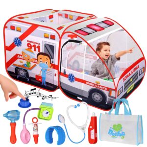 Ambulance Pop-up Play Tent for Kids with Sounds, Doctor Kit & Ball Pit for Toddlers & Up - Easy Setup Pop up Toy for Indoor & Outdoor, Emergency Vehicle Playset, Pretend Play, Great Gift