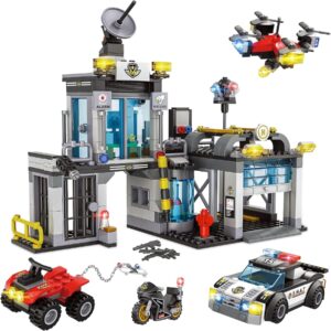 INRATELL City Police SWAT Station Building Blocks Set 564PCS, SWAT Station Playset Kit with S.W.A.T Cop Car, Motorcycle, ATV, Drone, Police Chase Game Building Toys Xmas Gifts for Boys Kids Ages 6+