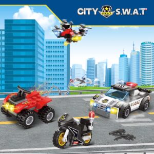 INRATELL City Police SWAT Station Building Blocks Set 564PCS, SWAT Station Playset Kit with S.W.A.T Cop Car, Motorcycle, ATV, Drone, Police Chase Game Building Toys Xmas Gifts for Boys Kids Ages 6+