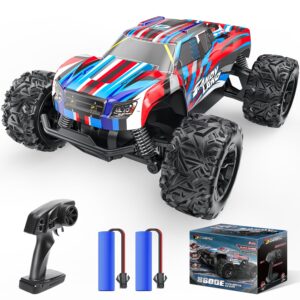 deerc rc cars, high speed 2.4 ghz all terrain remote control monster truck with 2 batteries for 40 min play, best toys racing car gifts for boys girls kids beginners