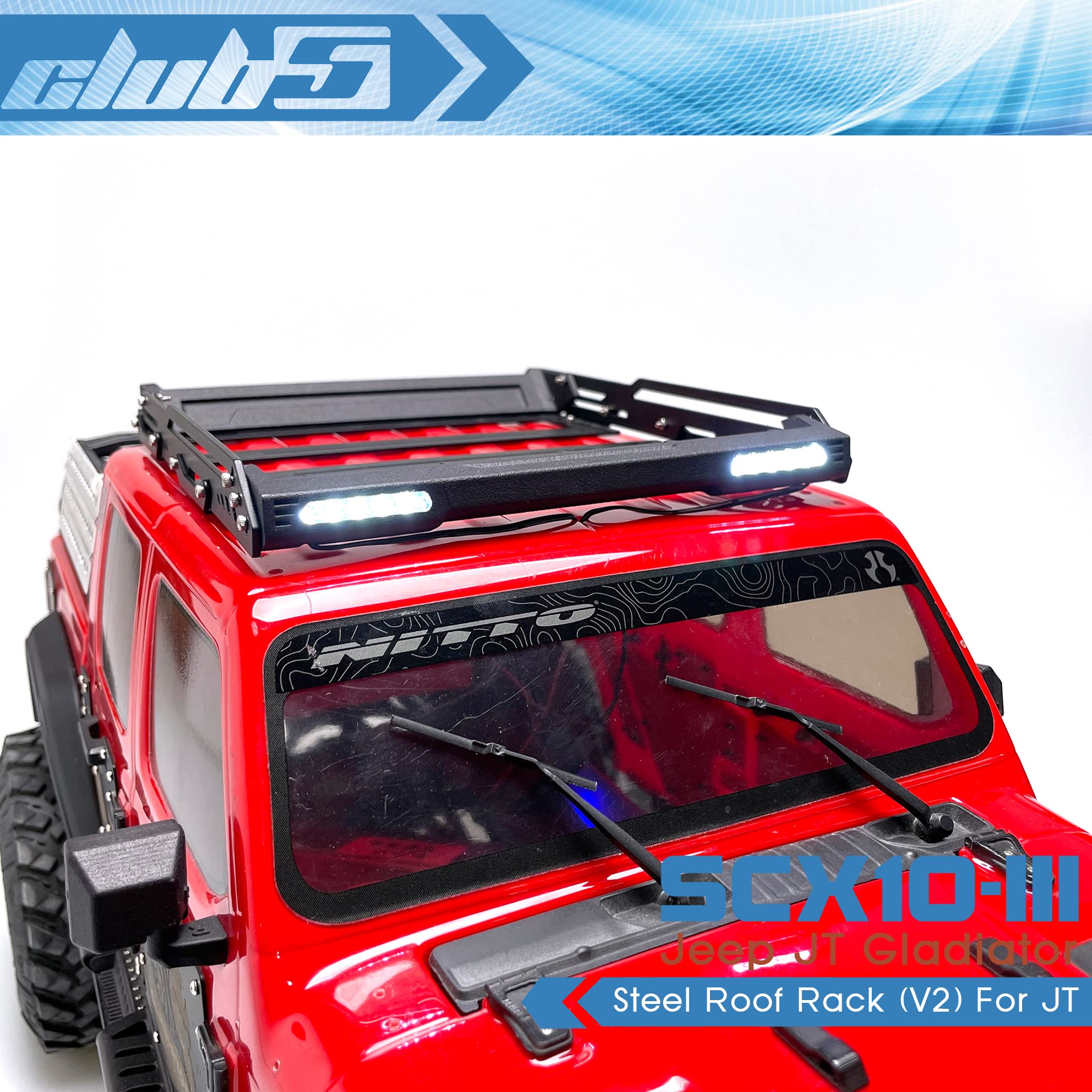 Club 5 Racing Scale Steel Roof Rack w/Dual LED Light Bars for Axial SCX10 III Jeep JT Gladiator