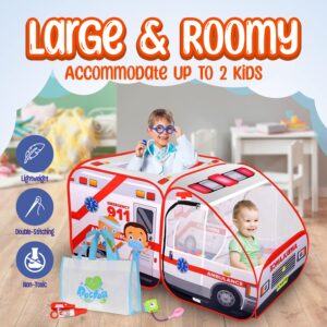 Ambulance Pop-up Play Tent for Kids with Sounds, Doctor Kit & Ball Pit for Toddlers & Up - Easy Setup Pop up Toy for Indoor & Outdoor, Emergency Vehicle Playset, Pretend Play, Great Gift