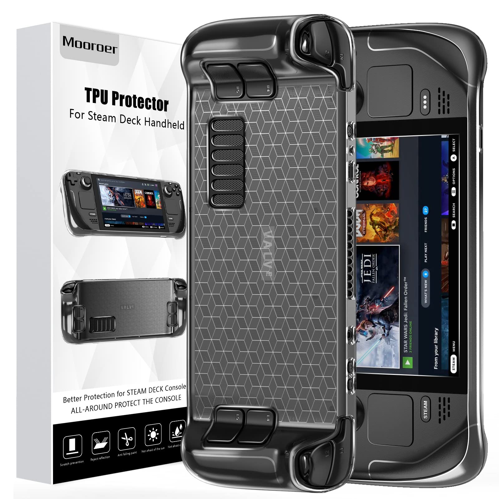 Protective Case for Steam Deck, Mooroer Steam Deck Clear Case, TPU Soft Steam Deck Cover Case with Full Protection, Steam Deck Accessories Stylish