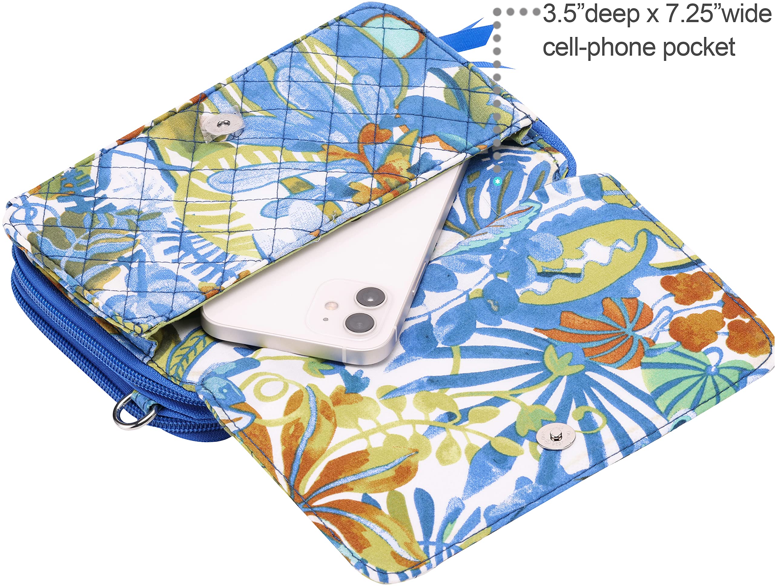 Brentano Cotton quilted double-zipper crossbody wallet purse and clutch (TROPICAL PARADISE)