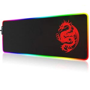 RGB Mouse Pad,Gaming Mouse Pad - 15 Light Modes Extended Computer Keyboard Mousepad,Dragon Mouse Pad,High-Performance LED Mouse Pad Optimized for Gamer 800×300mm/31.5 X 12in (Red)