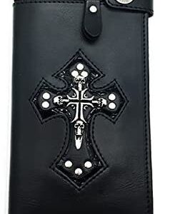 Wallet Men Punk Style Personality Long Wallet Skull Cross Retro Wallet (Color : Black B, Size : A)