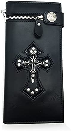 Wallet Men Punk Style Personality Long Wallet Skull Cross Retro Wallet (Color : Black B, Size : A)