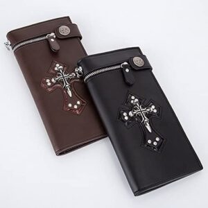 Wallet Men Punk Style Personality Long Wallet Skull Cross Retro Wallet (Color : Black B, Size : A)