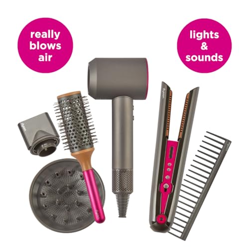 Casdon Dyson Toys - Supersonic & Corrale Deluxe Styling Set - Toy Straightener & Hairdryer with Real Function - Features Interactive Lights & Sounds - for Children Aged 3+